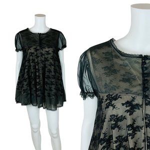 Vintage 60s Black Lace Babydoll Lingerie Set Nylon Nightie Henson Kickernick